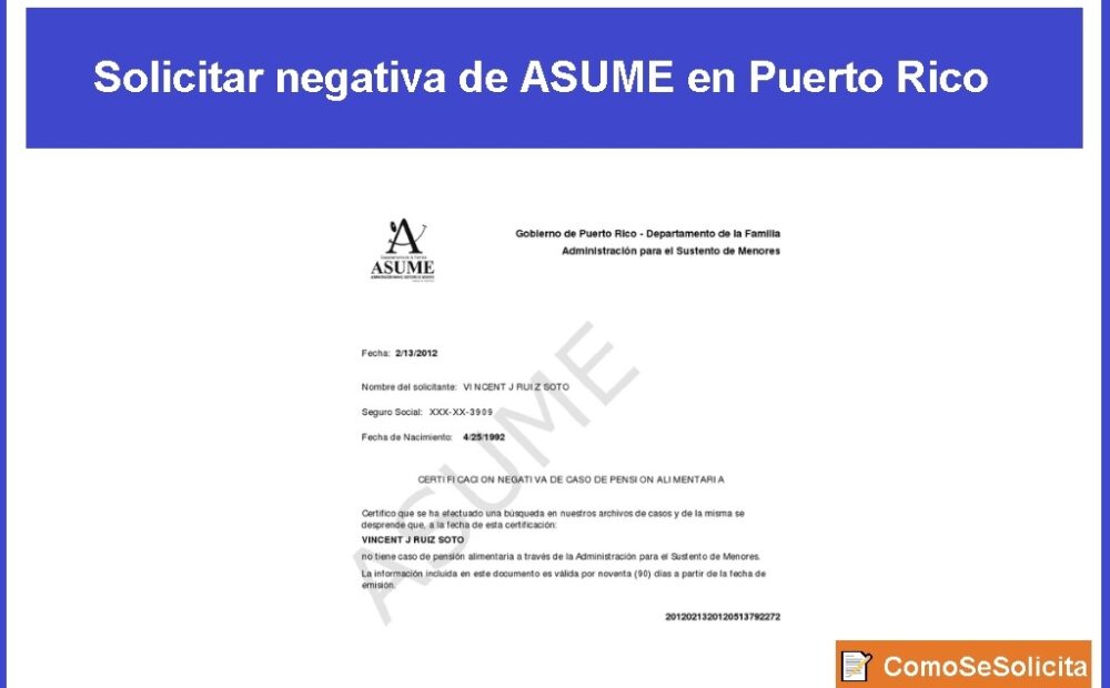 ¿Cómo solicitar negativa de ASUME en Puerto Rico?
